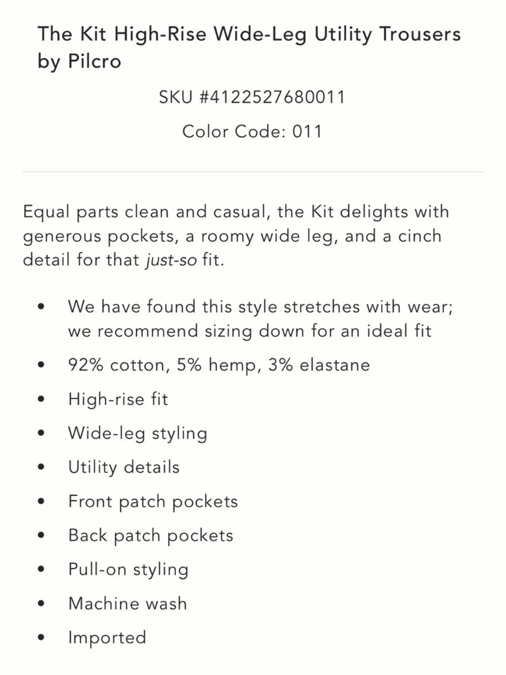 Pilcro The Kit High-Rise Wide-Leg Utility Trousers in Cream